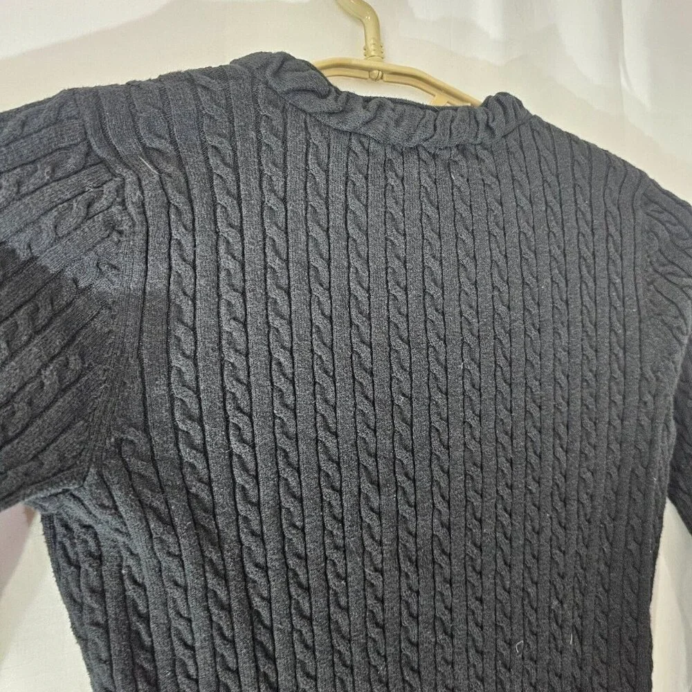 Eddie Bauer Sweater Womens M Black V Neck Cable Knit Long Sleeve Pullover Top - Picture 9 of 10